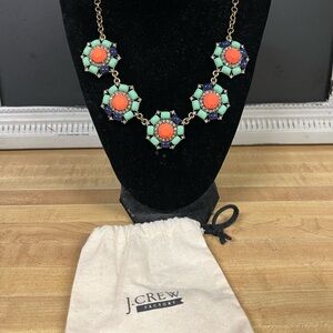 J. Crew Factory Coral, Mint & Navy Floral Bib Necklace